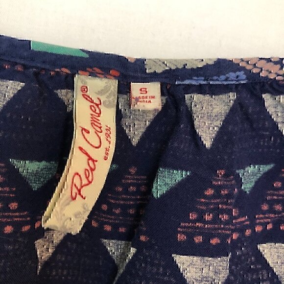 RED CAMEL Navy Blue Pink Boho Bohemian Striped Rayon 3/4 Sleeve Blouse Top Small - Picture 3 of 4